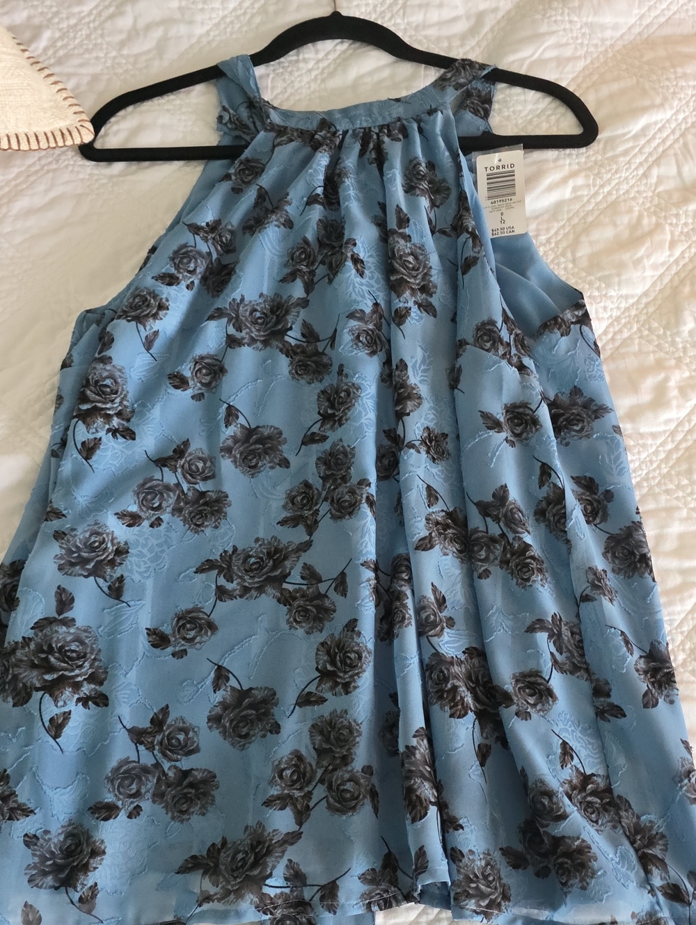 torrid Light Blue Floral Halter Swing Top with Gray Rose Print